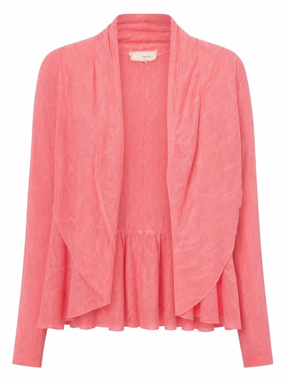 A'reve Girly Sweet Open Front Coral Ruffle Knit Cardigan Small
